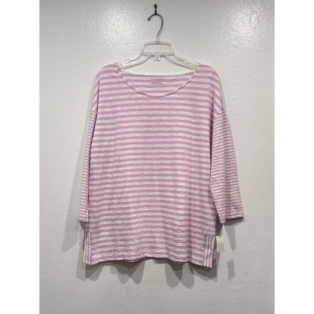 Talbots Striped Pink White Top Women’s Size Large Cotton Coastal Preppy‎ Shirt